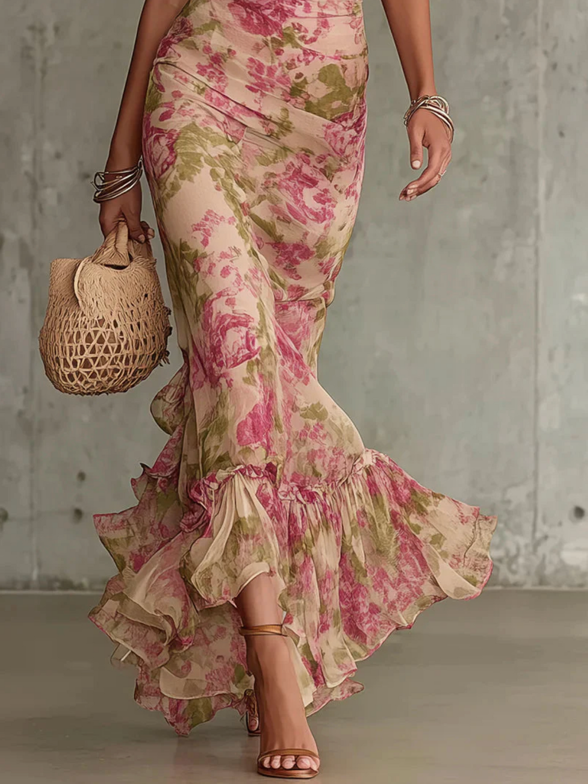 FLORA | VESTIDO LARGO CON ESTAMPADO DE ROSAS
