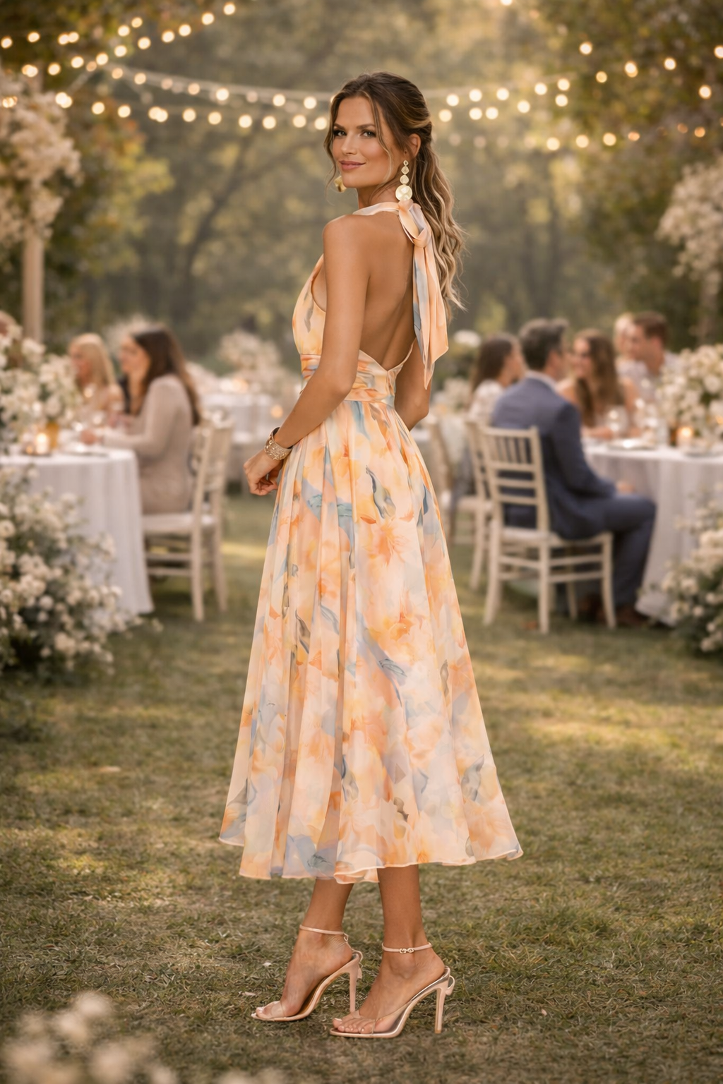 Esther | Vestido de Cuello Halter con Estampado de Acuarela