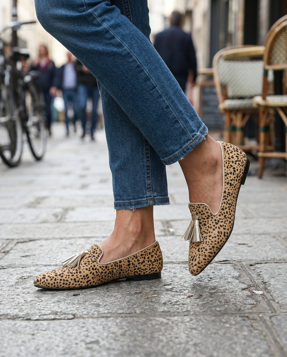 Mocasín Ginevra — Guepardo con borlas doradas
