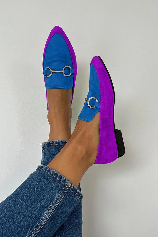 Bailarinas color block mate retro en punta con hebilla