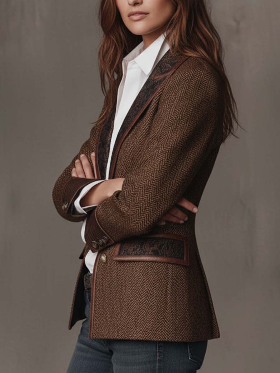Francesca | Blazer de espiga con detalles estampados en contraste