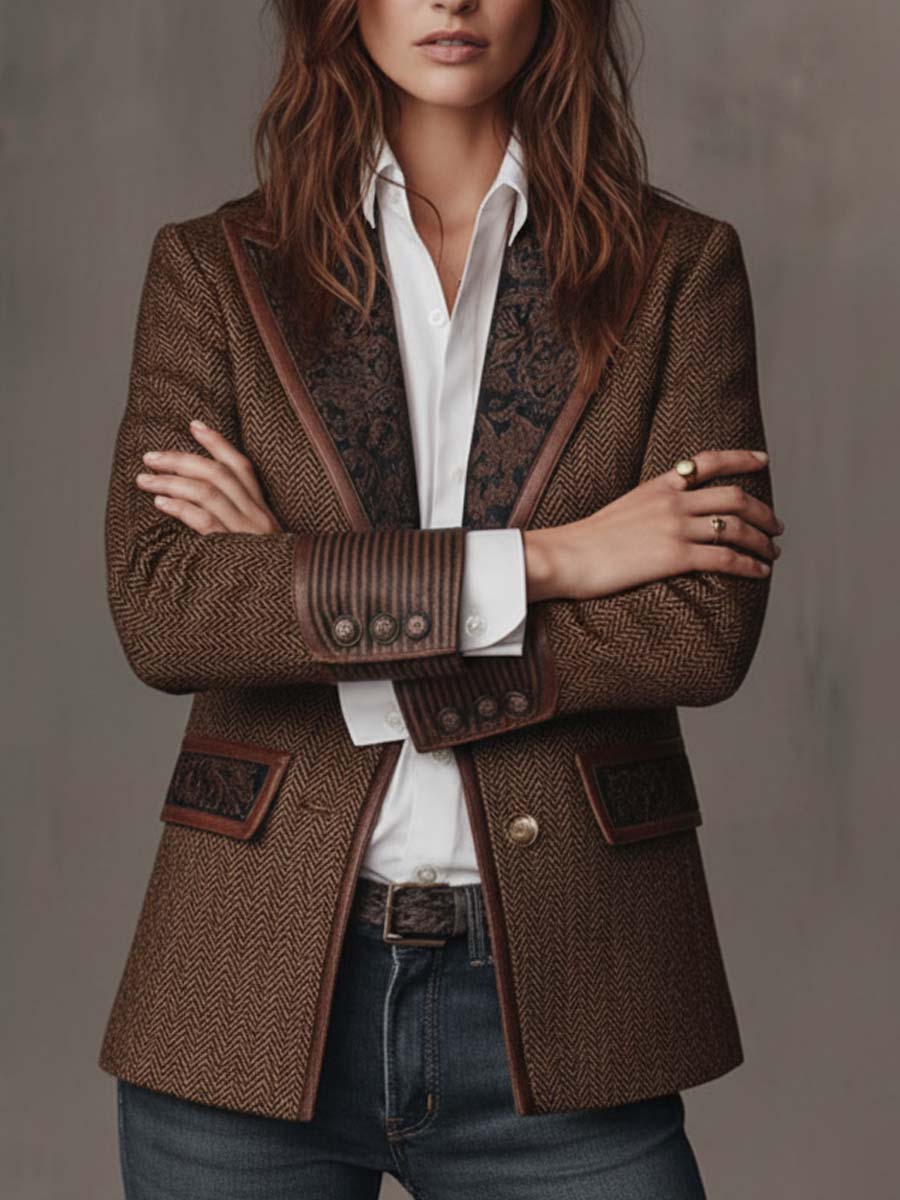 Francesca | Blazer de espiga con detalles estampados en contraste