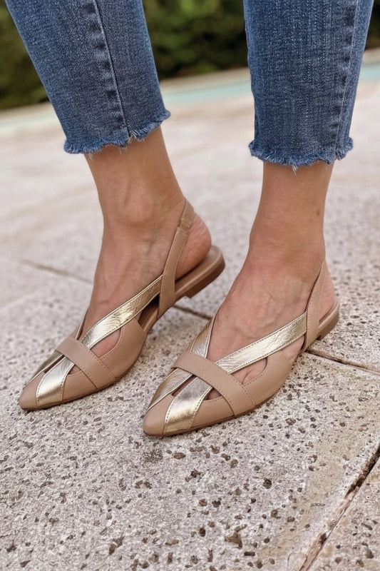Bailarinas slingback cut-out metalizadas chic marrón y oro en punta