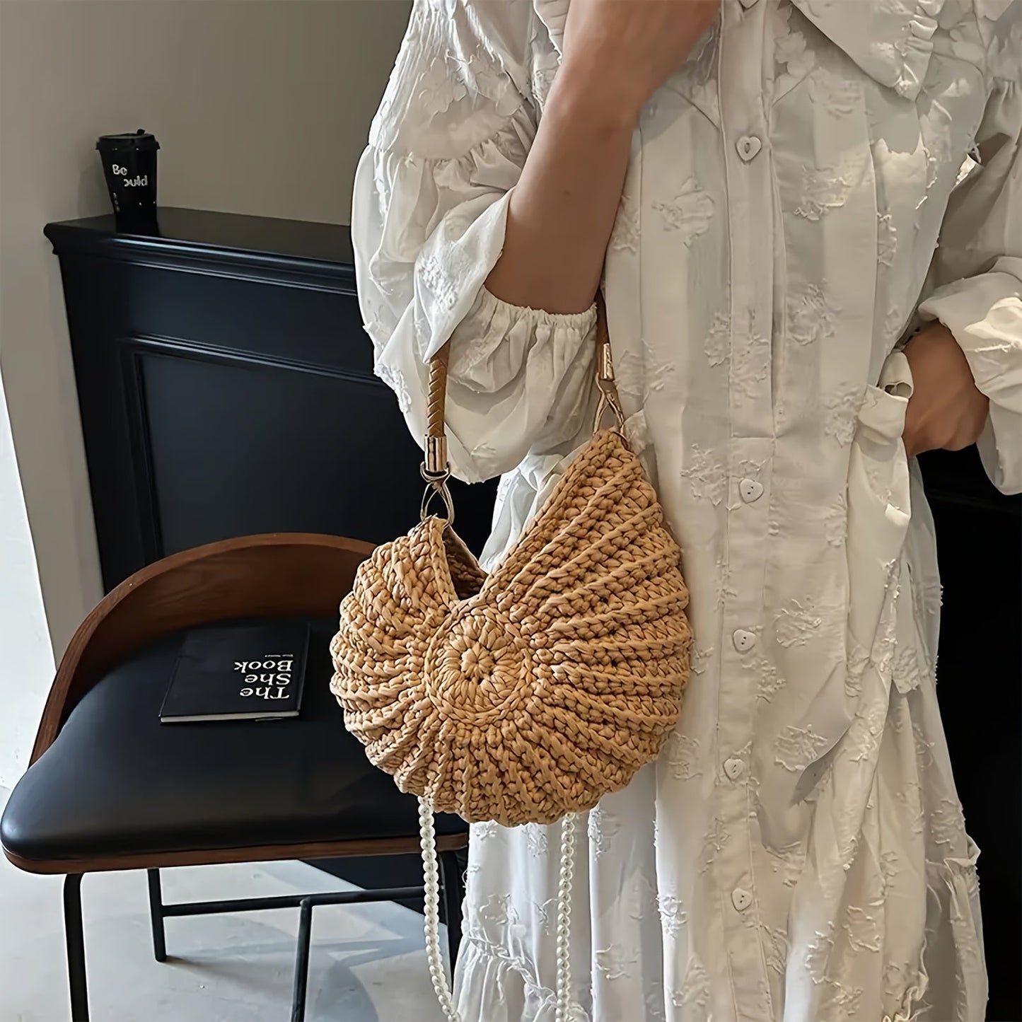 Venere | Bolso Tote Trenzado con Correa de Cadena - Topo