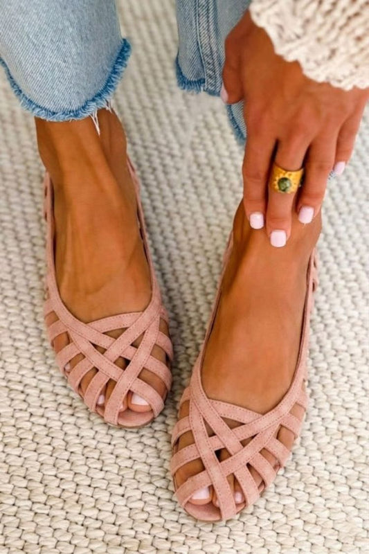 Bailarinas cut-out trenzadas de ante chic rosa palo con tiras