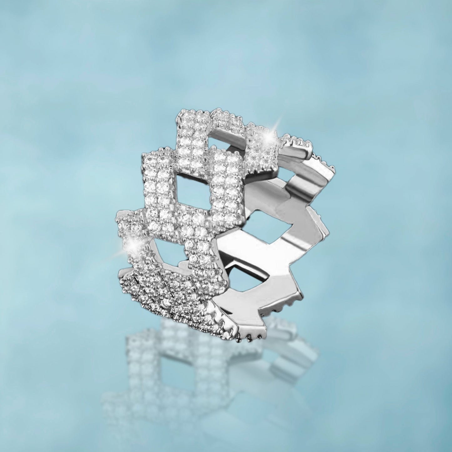 Anillo Ice Cubana Prong Oro Blanco
