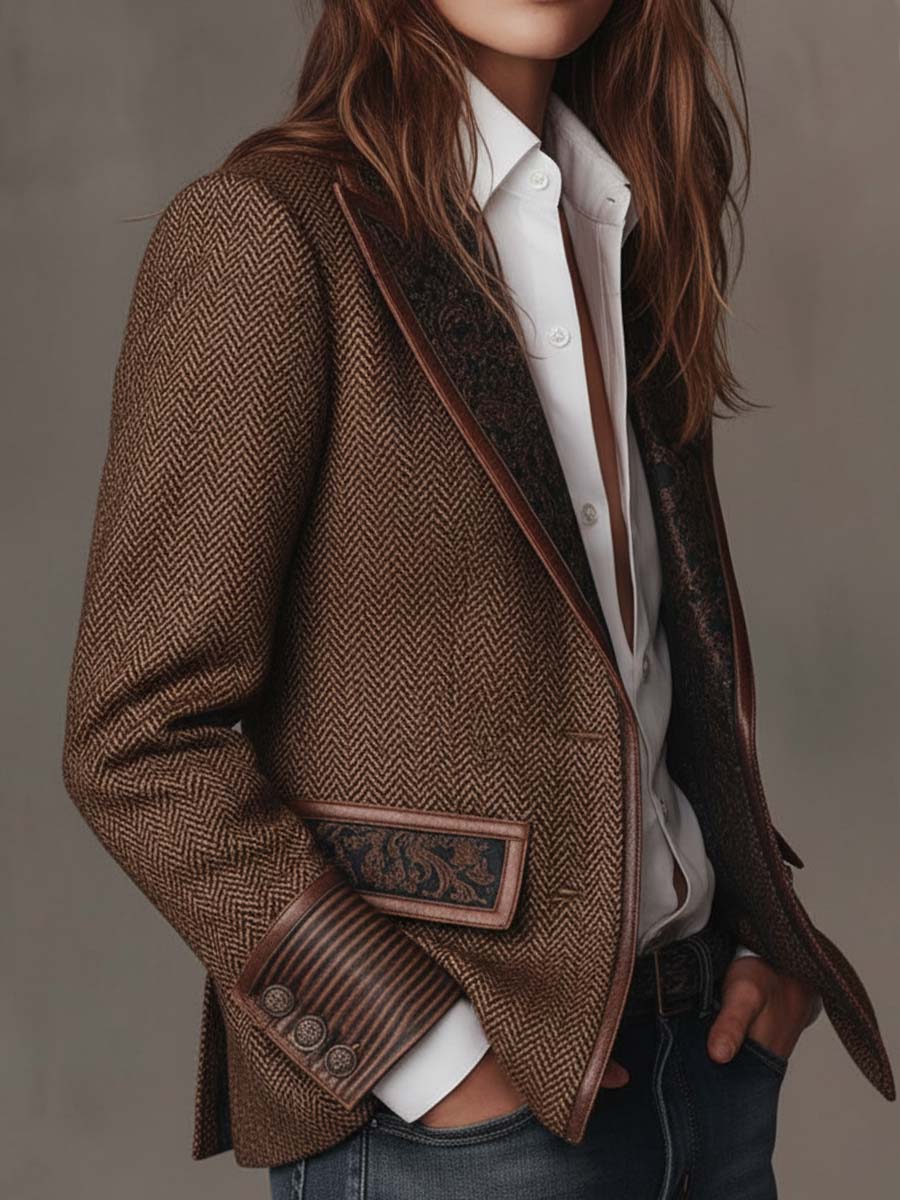 Francesca | Blazer de espiga con detalles estampados en contraste