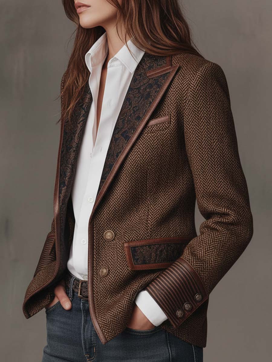 Francesca | Blazer de espiga con detalles estampados en contraste