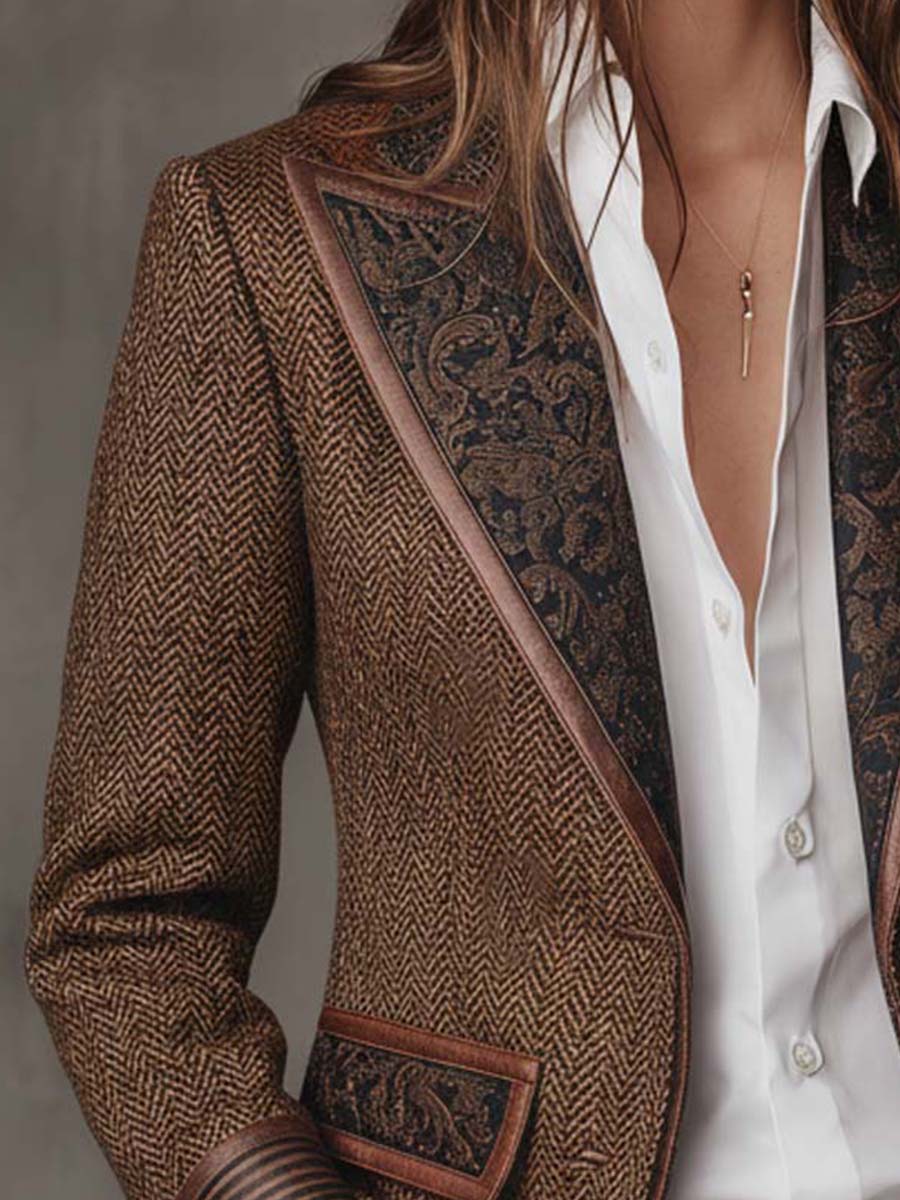 Francesca | Blazer de espiga con detalles estampados en contraste