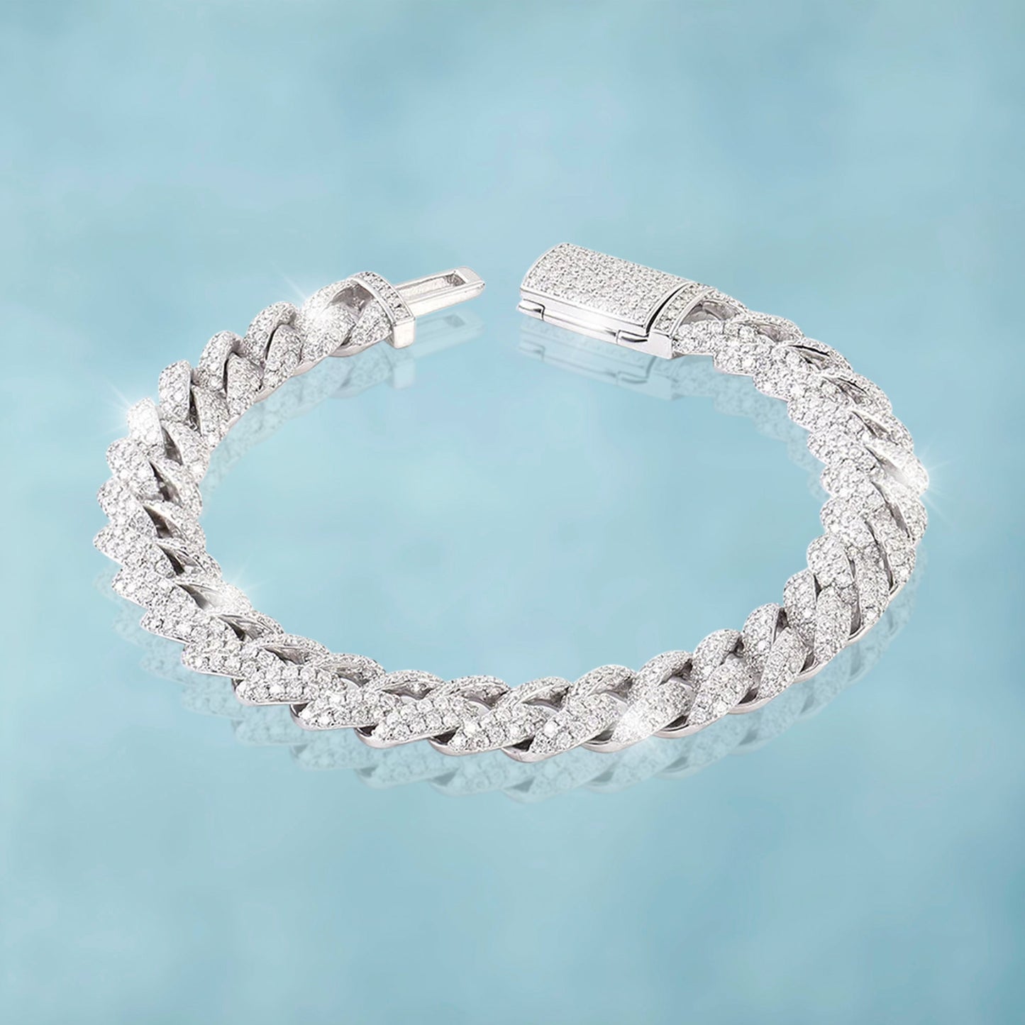 Brazalete Cubana Ice 10 Mm Oro Blanco