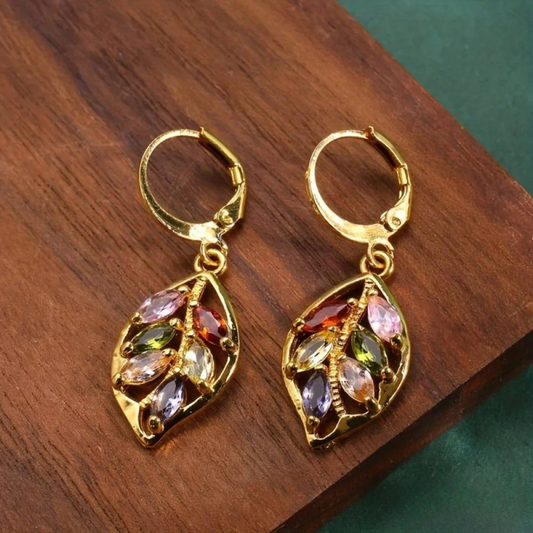 Pendientes vintage en hoja dorada multicolor