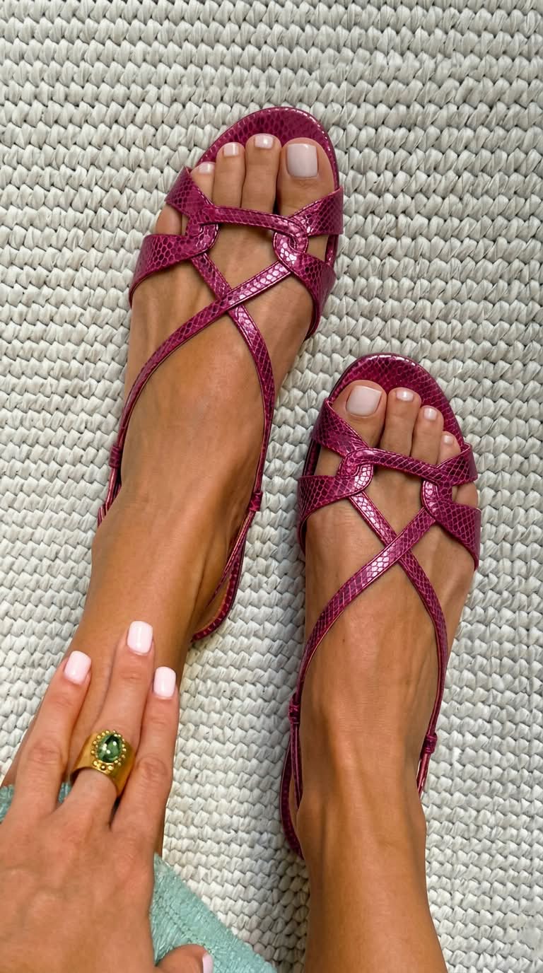 Sandalias slingback efecto serpiente bajas en bronce con punta abierta