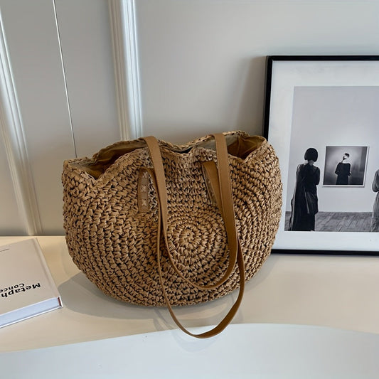 Linda | Bolso Redondo de Paja Trenzada - Avellana