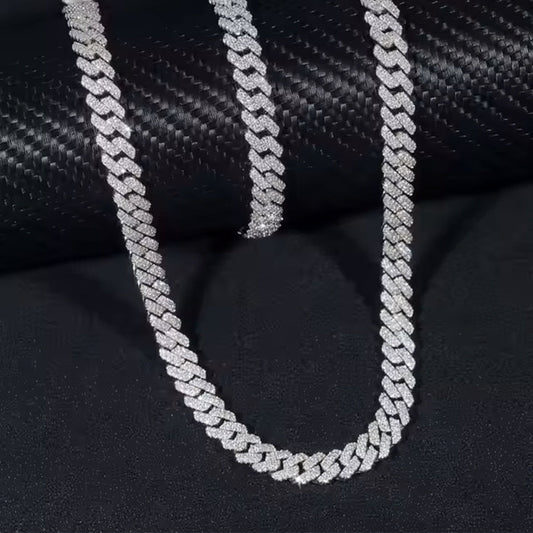 Cadena Cubana Prong 8 Mm VVS Moissanite + Plata 925