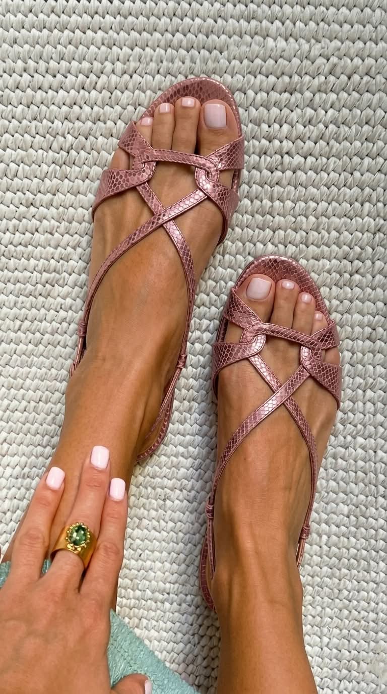 Sandalias slingback efecto serpiente bajas bronce de punta abierta
