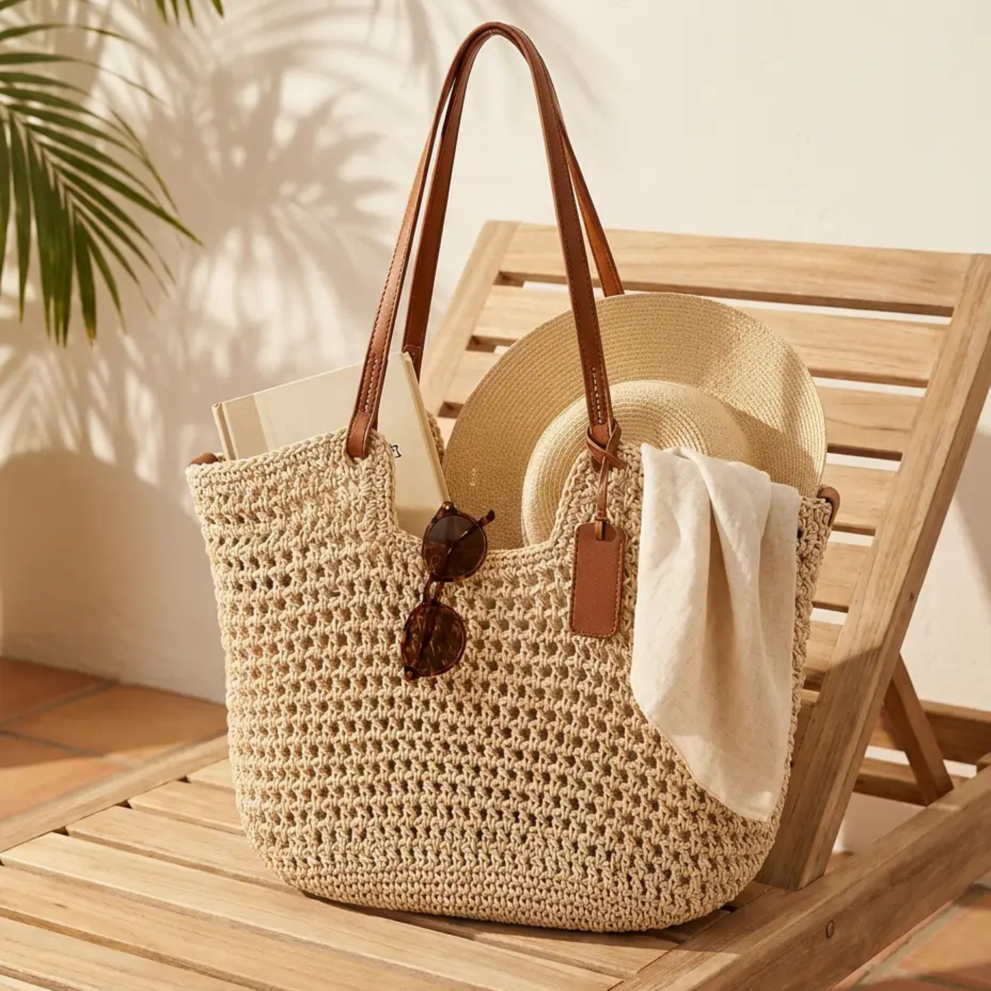 Alina | Bolso Shopper Trenzado a Mano a Ganchillo - Beige Claro