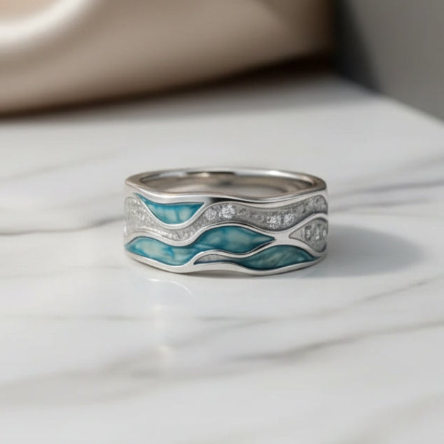 Anillo Ondas Turquesas en plata