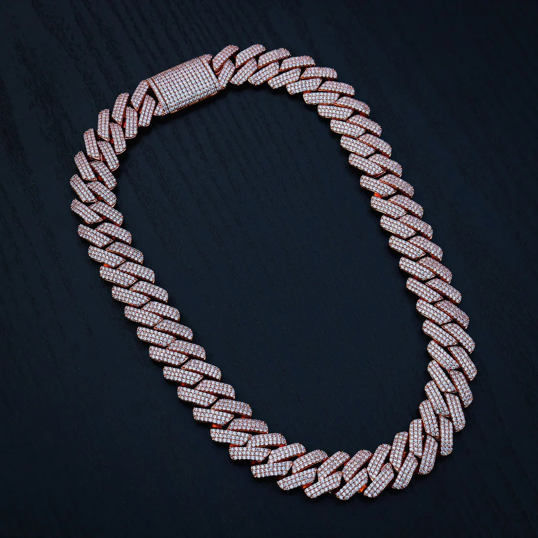 Cadena Cubana Prong 20 Mm VVS Moissanite + Plata 925 Oro Rosa