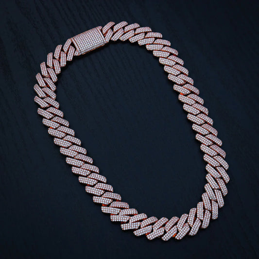 Cadena Cubana Prong 20 Mm VVS Moissanite + Plata 925 Oro Rosa