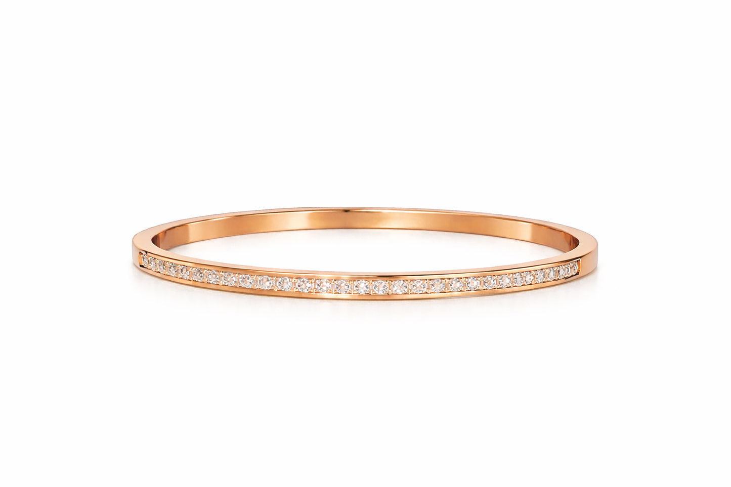 Brazalete Rígido de Oro  Rosa con Línea de Diamantes