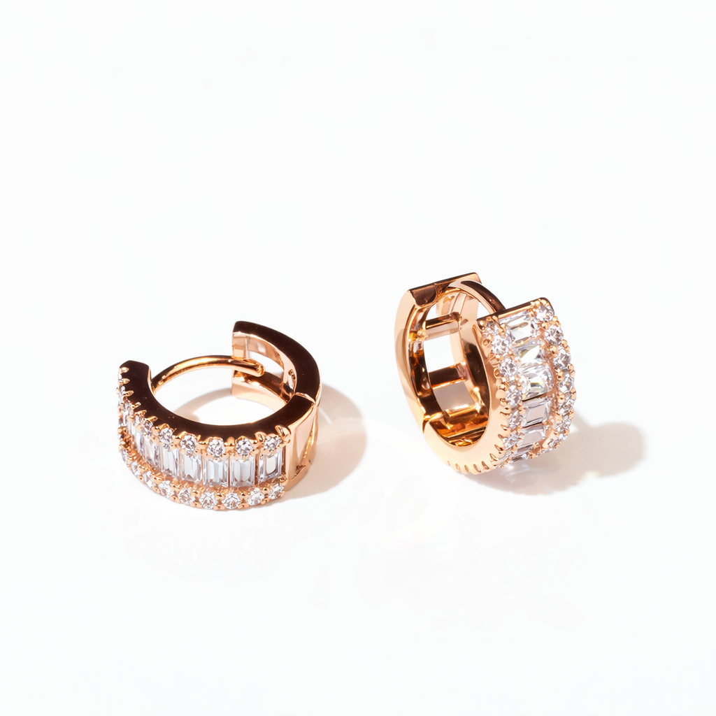 Pendientes Oro Rosa Baguettes Aros