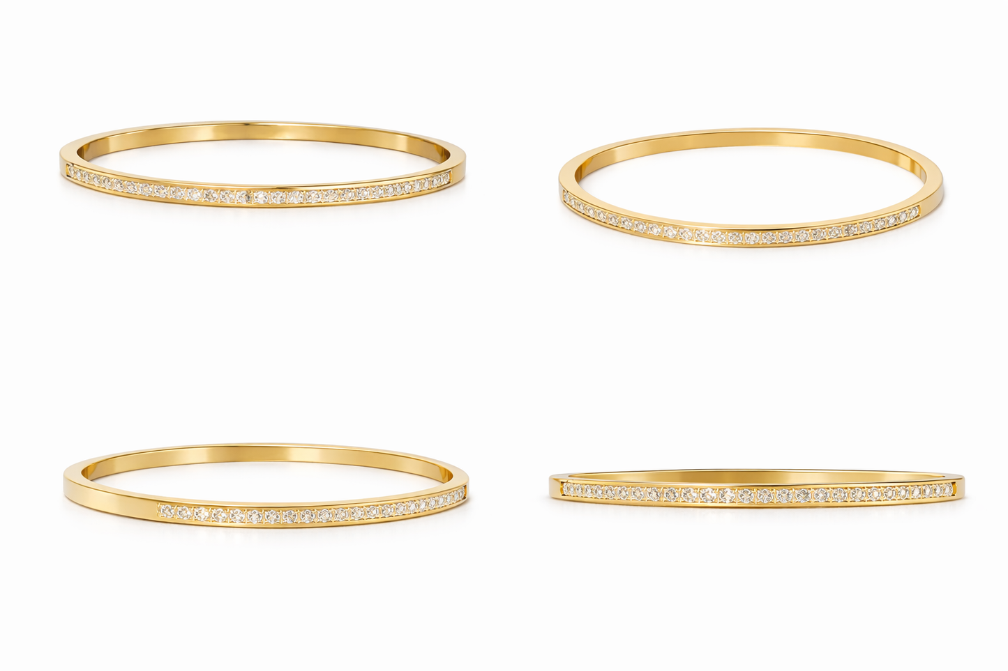 Brazalete Rígido de Oro con Línea de Diamantes