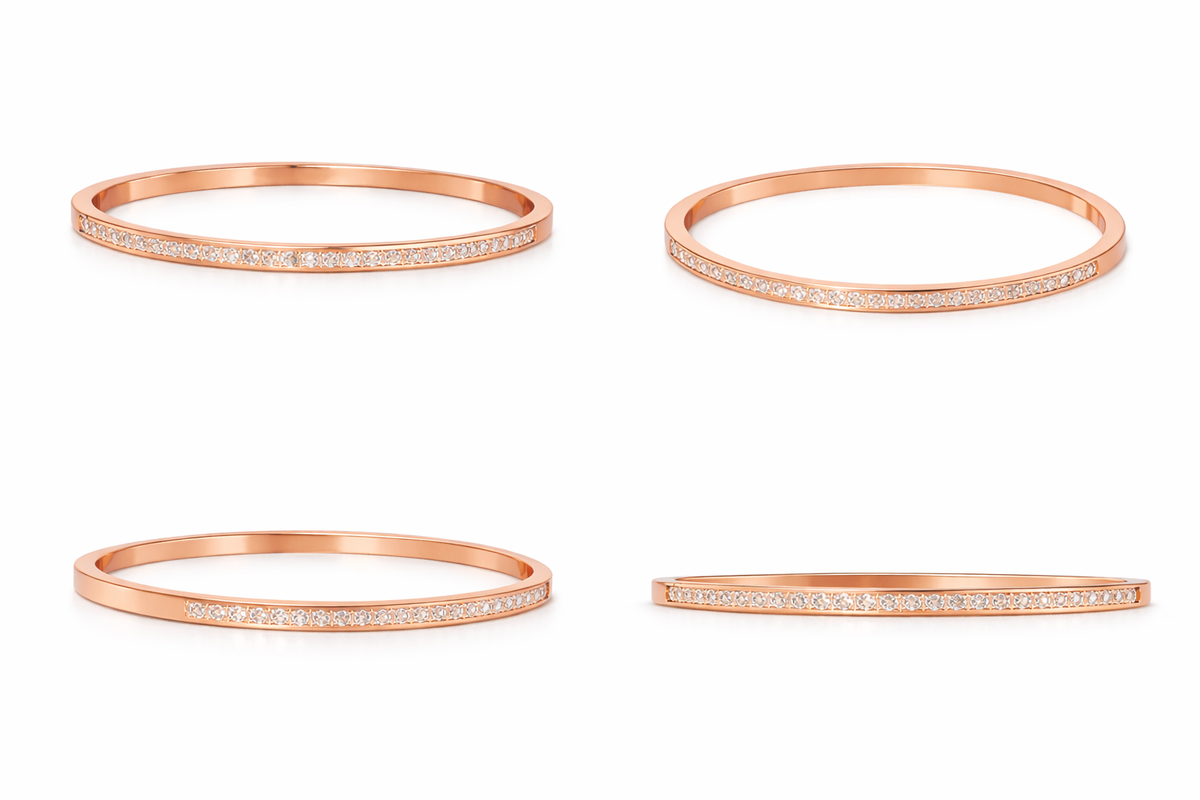 Brazalete Rígido de Oro  Rosa con Línea de Diamantes