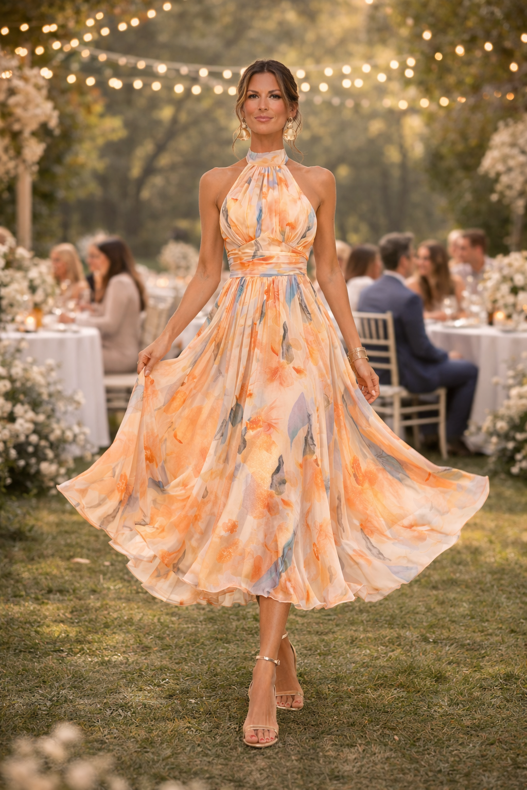 Esther | Vestido de Cuello Halter con Estampado de Acuarela