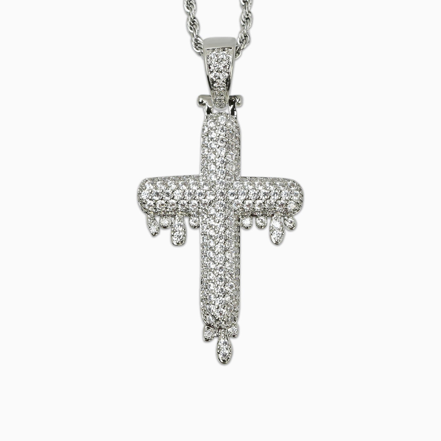Colgante Cruz Drip Oro Blanco
