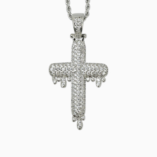 Colgante Cruz Drip Oro Blanco