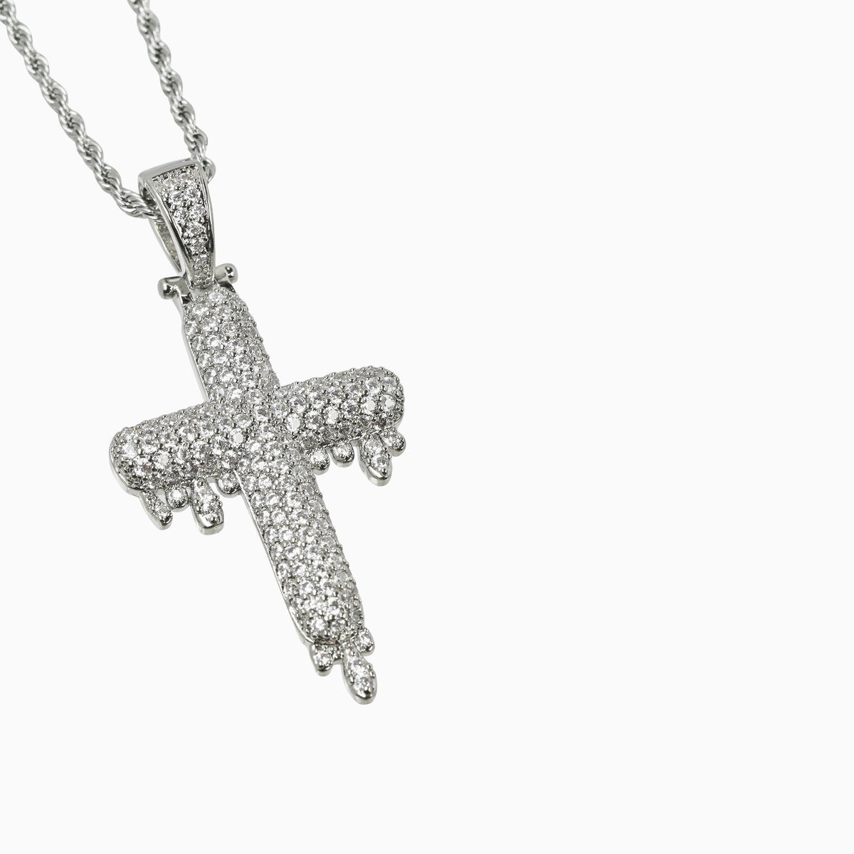 Colgante Cruz Drip Oro Blanco