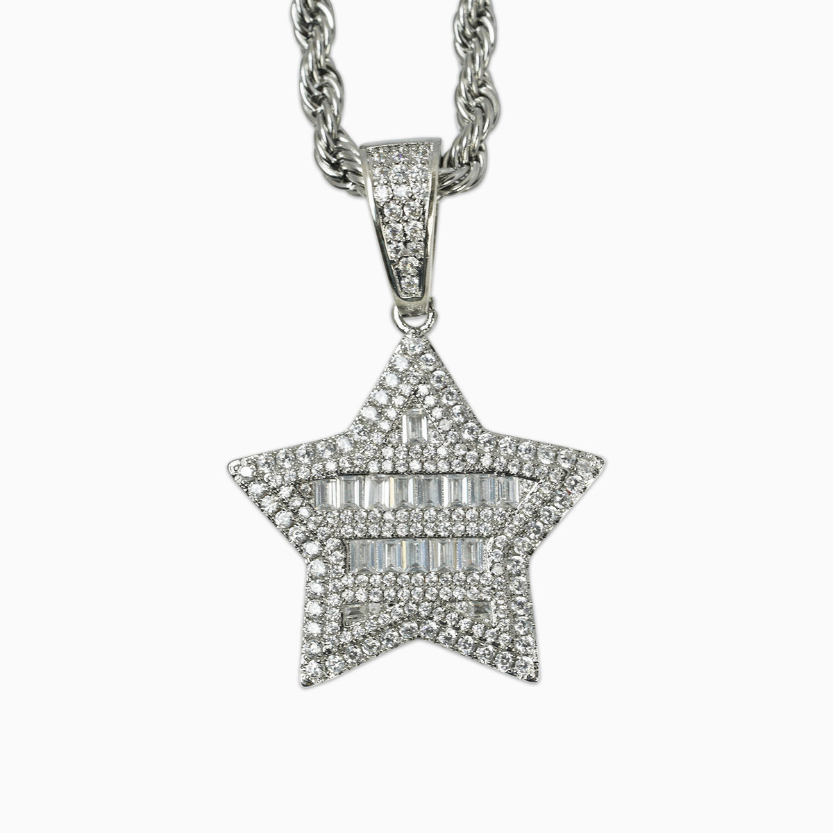 Colgante Estrella Baguettes Oro Blanco