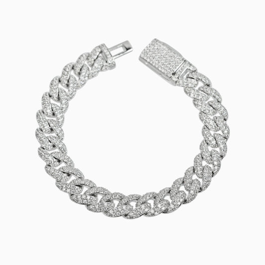 Brazalete Cubana Ice 10 Mm Oro Blanco