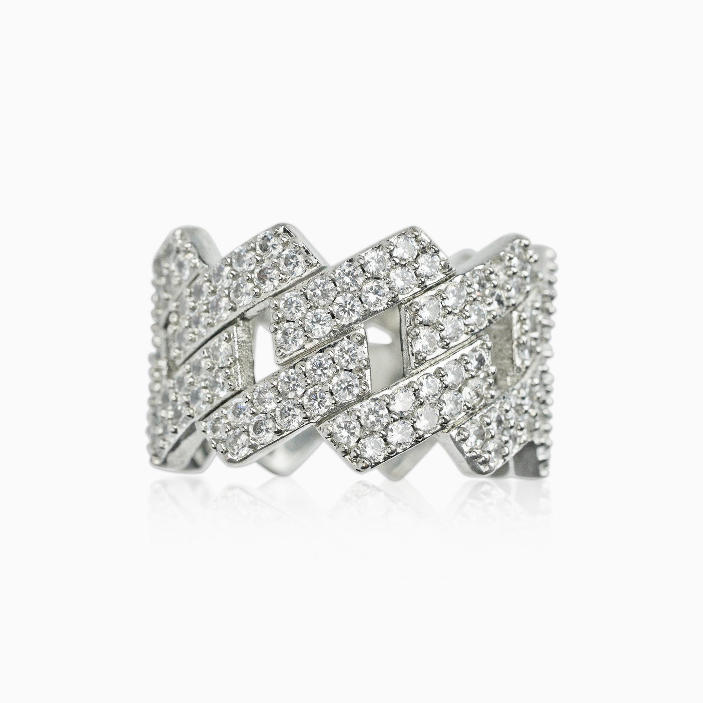 Anillo Ice Cubana Prong Oro Blanco