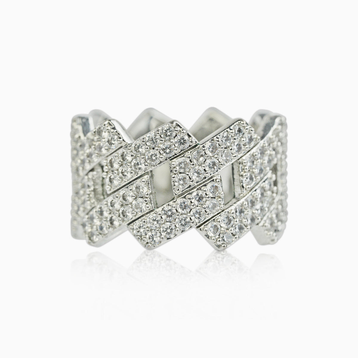 Anillo Ice Cubana Prong Oro Blanco