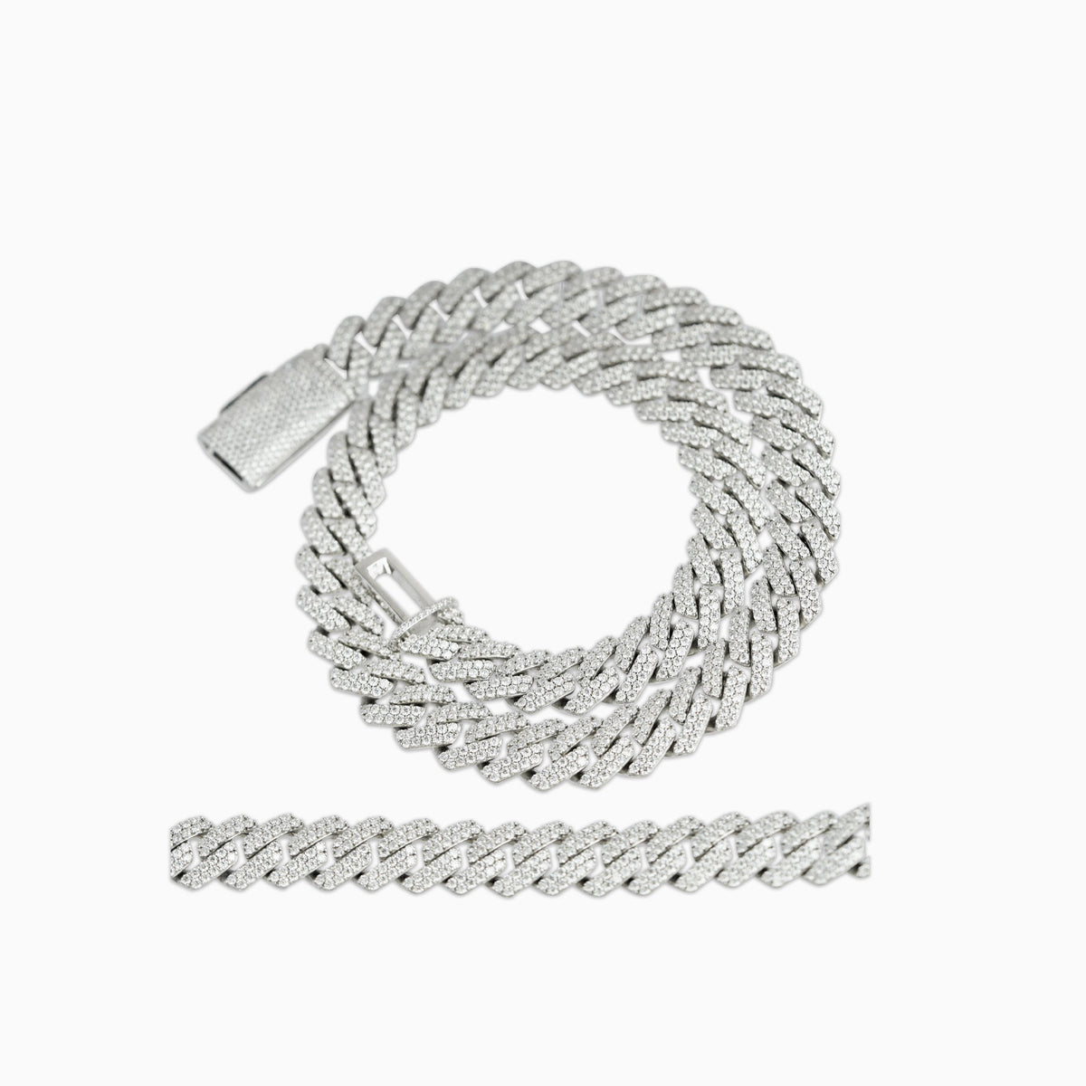 Cadena Cubana Prong 15 Mm VVS Moissanite + Plata 925