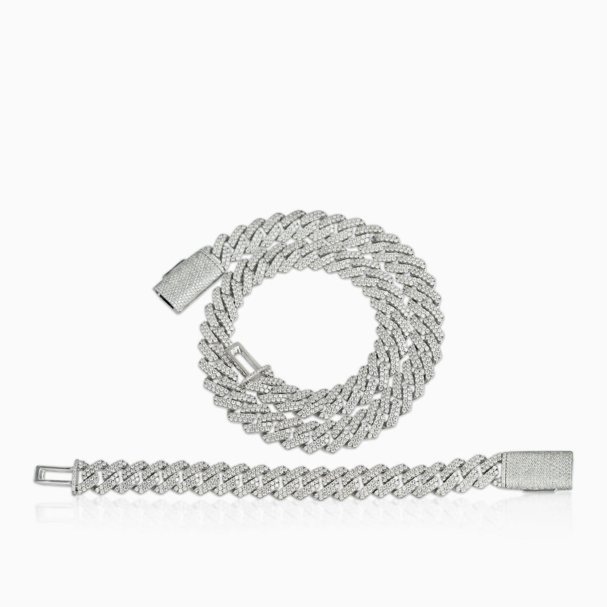 Cadena Cubana Prong 15 Mm VVS Moissanite + Plata 925