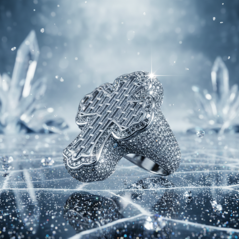 Anillo Ice Cruz Celta Oro Blanco