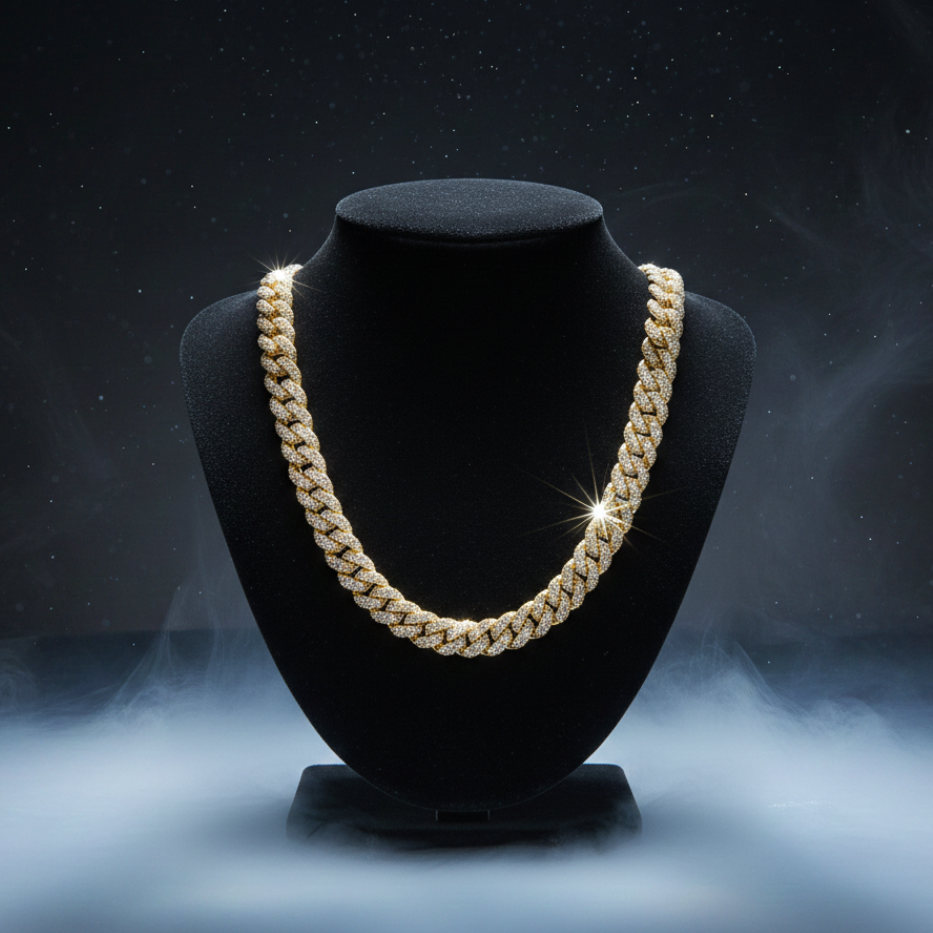Cadena Cubana Ice 10Mm Oro 18K