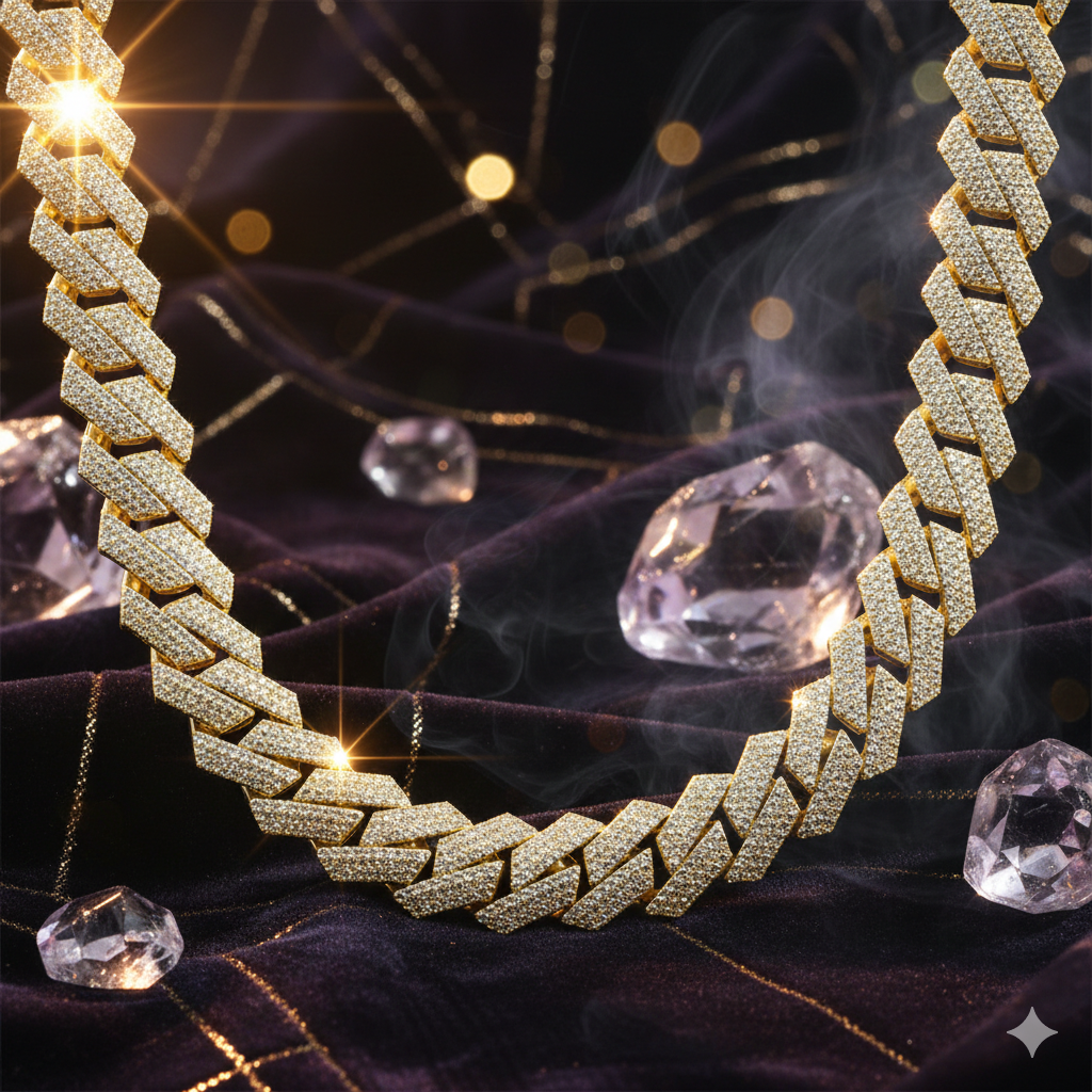 Cadena Cubana Prong Premium 20 Mm Oro 18K