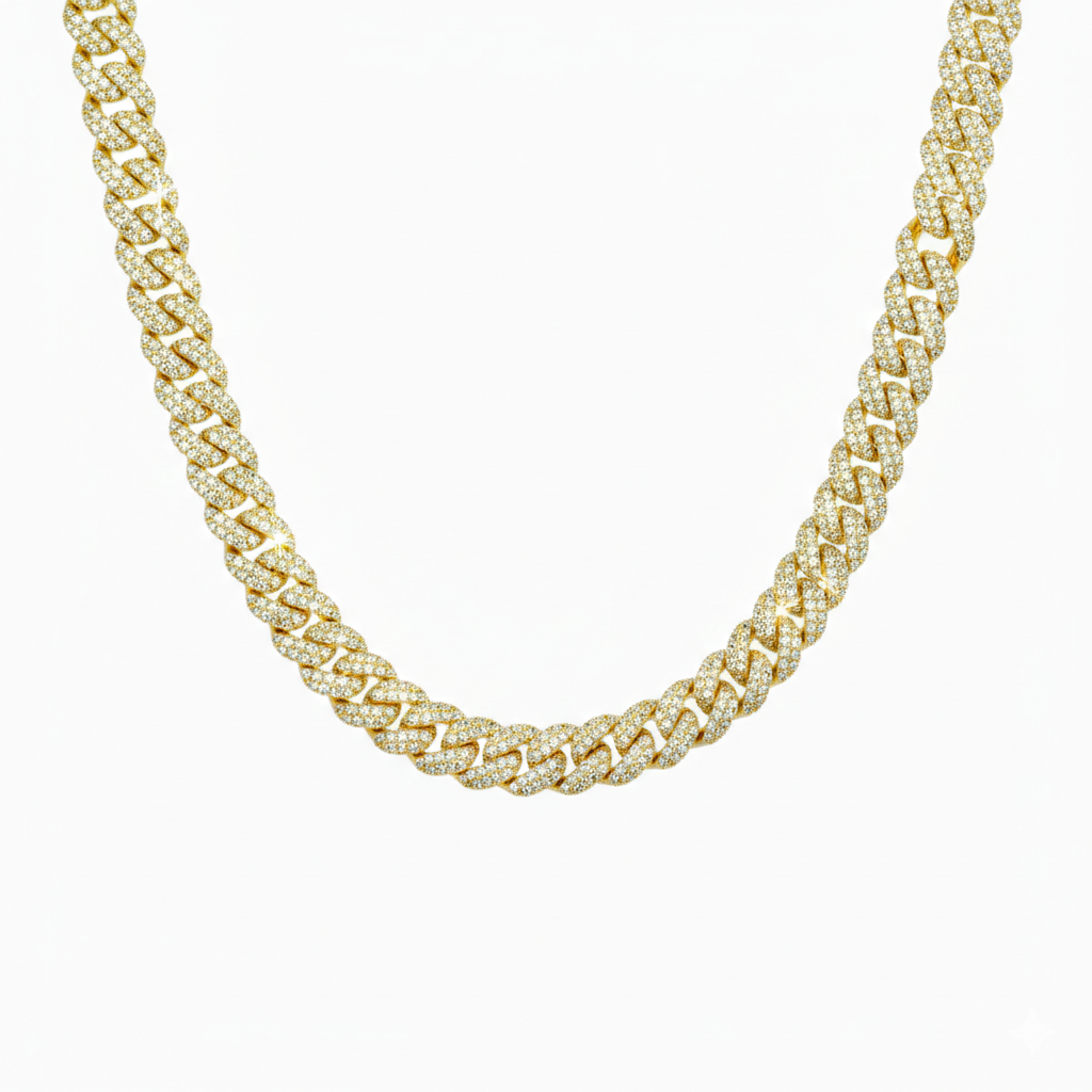 Cadena Cubana Ice 10Mm Oro 18K