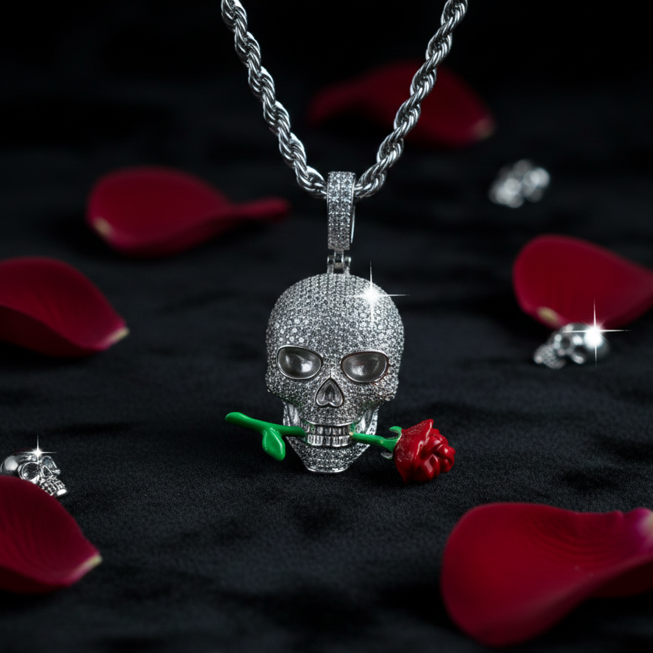 Colgante Luminoso Rose Skull Oro Blanco