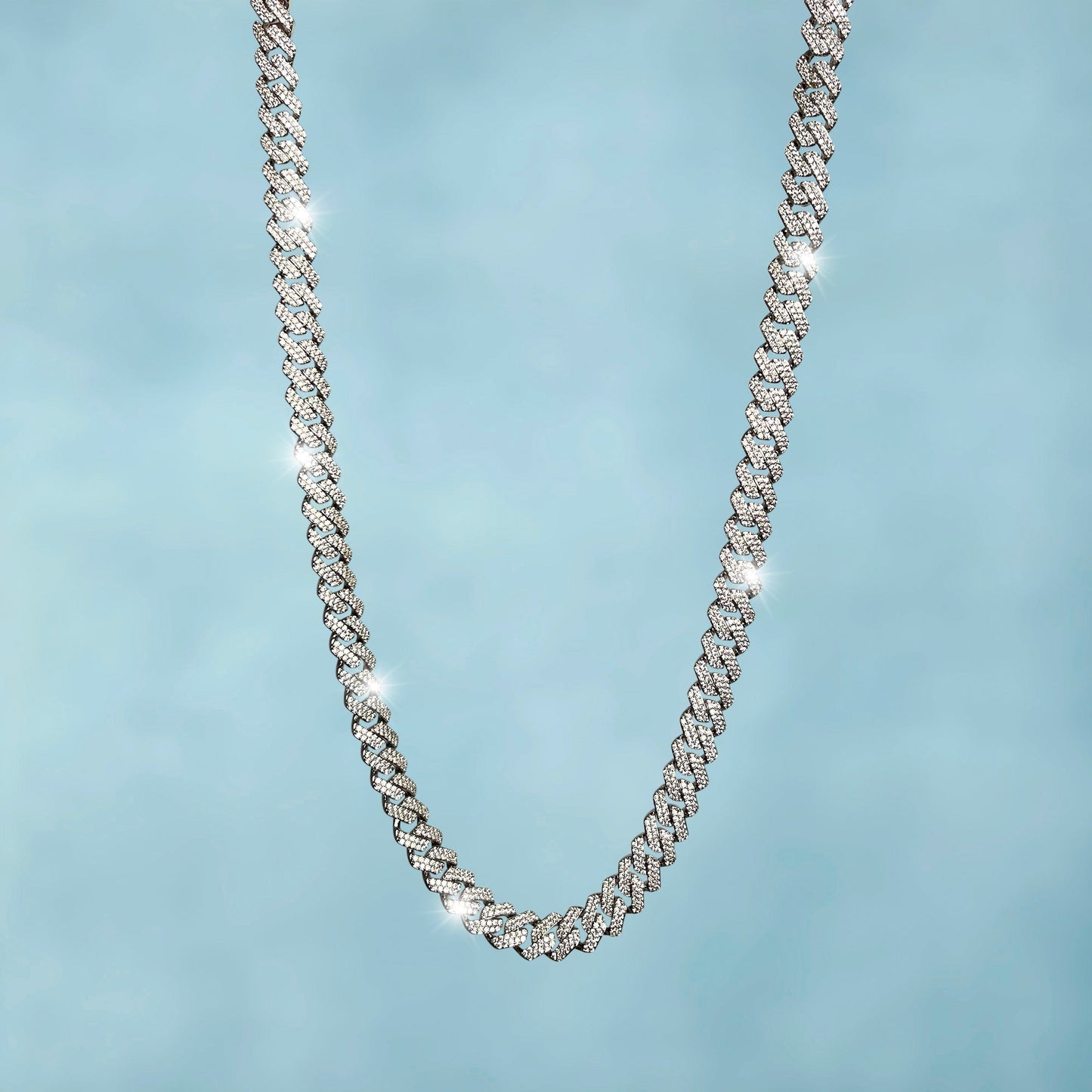 Cadena Cubana Prong 10 Mm Oro Blanco
