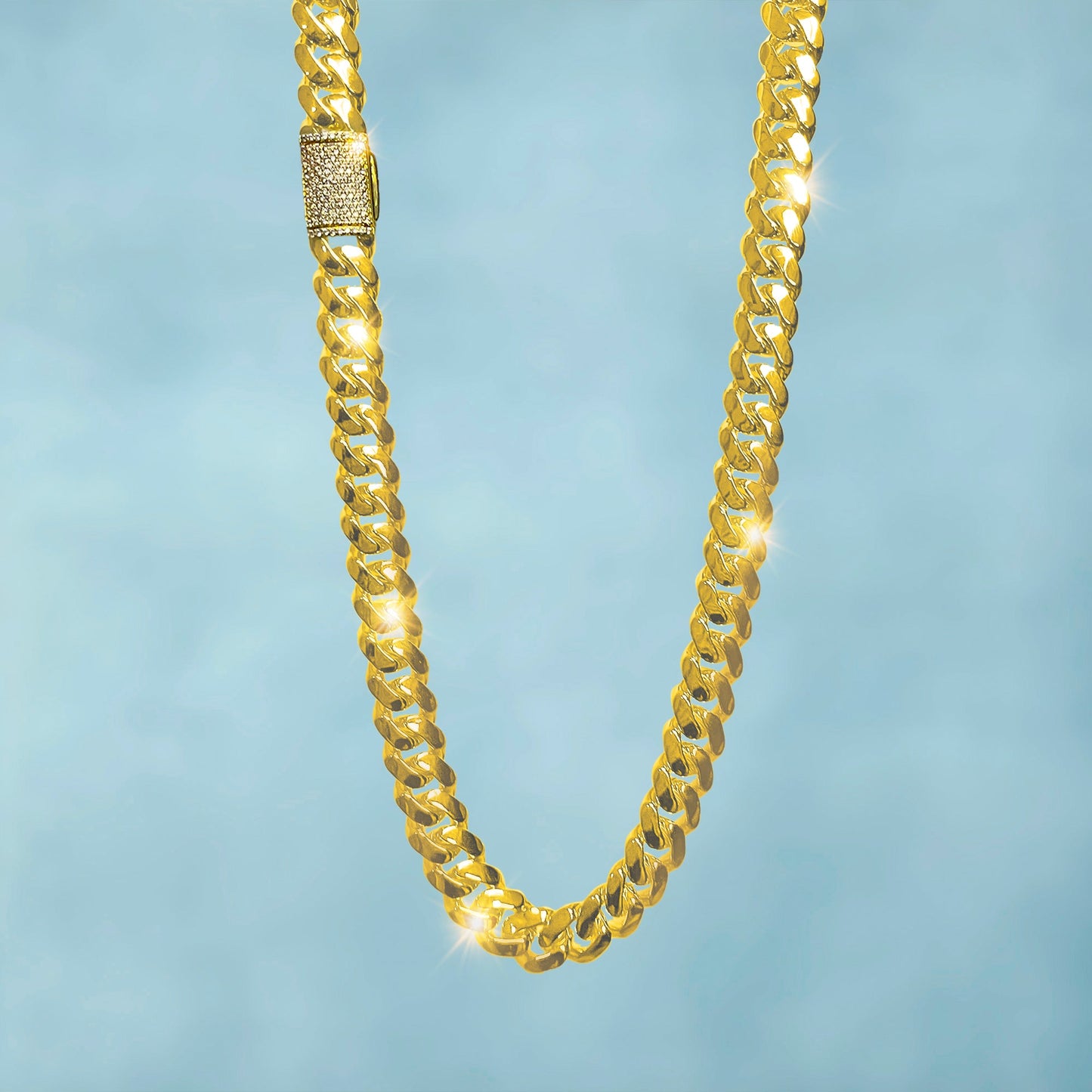 Cadena Cubana Gold Bling 12Mm Oro 18K