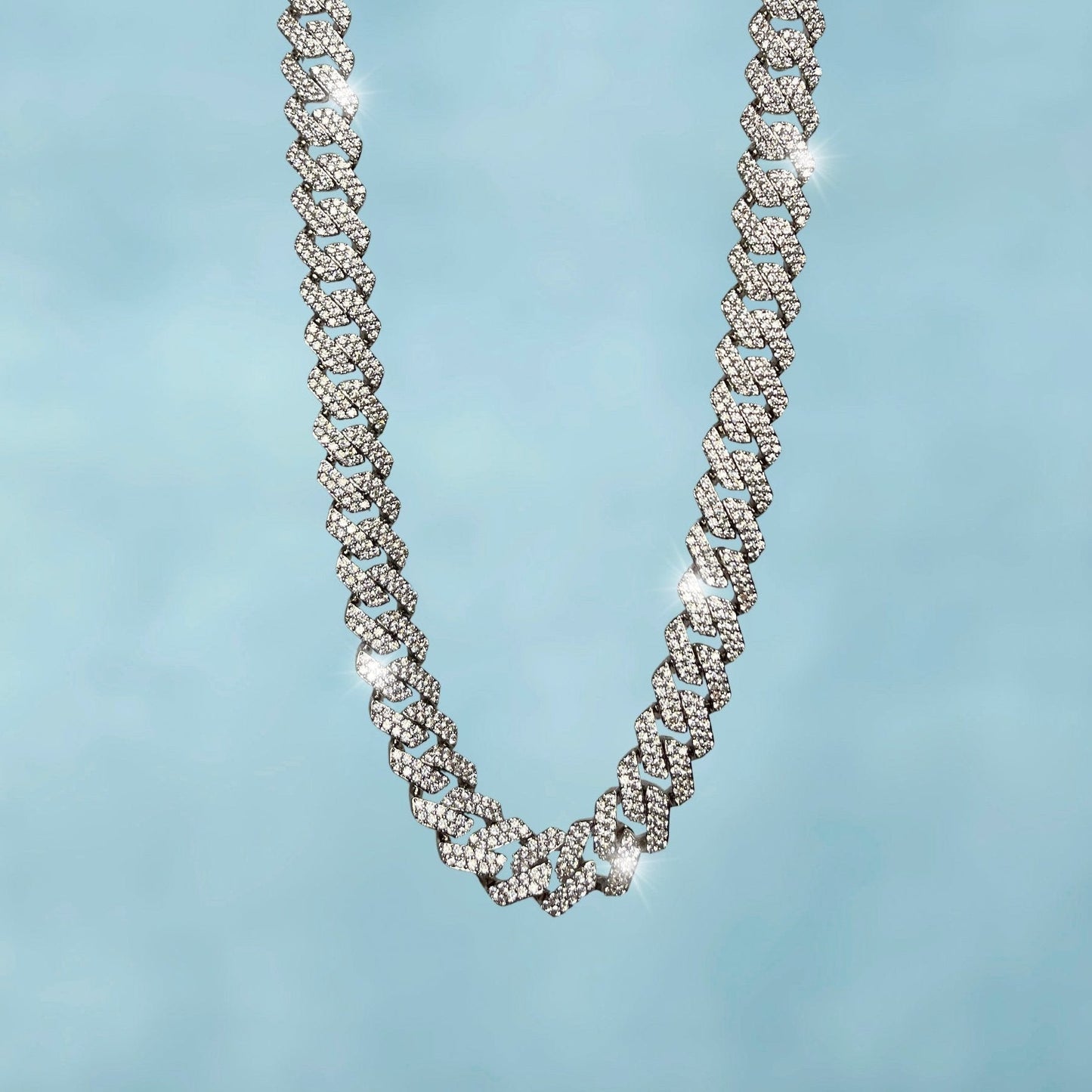 Cadena Cubana Prong 15 Mm Oro Blanco