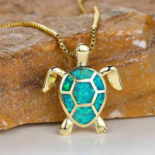 Collar colgante de tortuga en ópalo de fuego verde vintage
