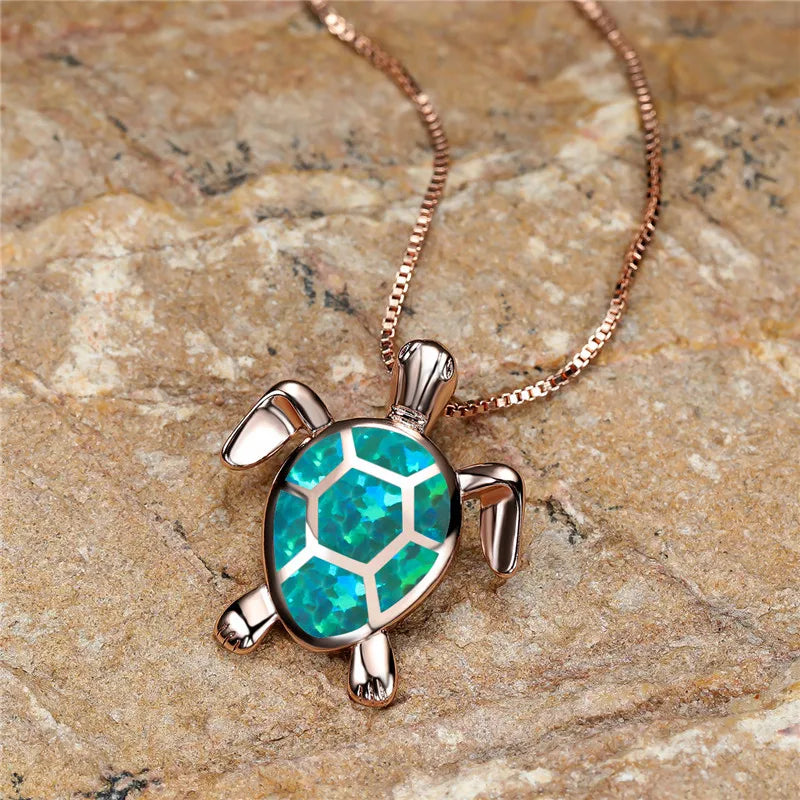 Collar colgante de tortuga en ópalo de fuego verde vintage