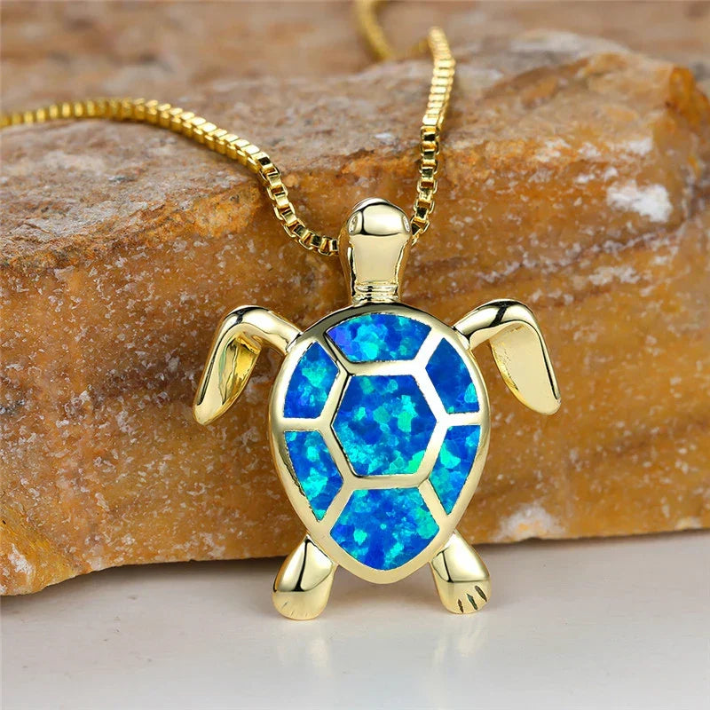 Collar colgante de tortuga en ópalo de fuego verde vintage