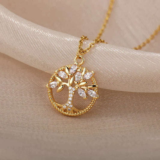 Collar con colgante Árbol de la Vida dorado con cristales