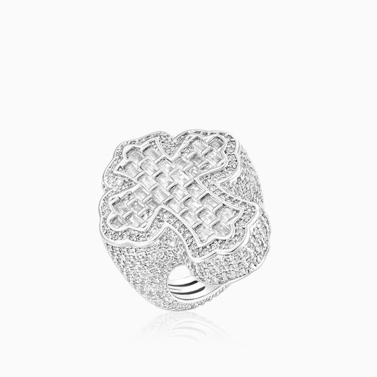 Anillo Cruz Celta Baguettes VVS Moissanite + Plata 925 Oro Blanco